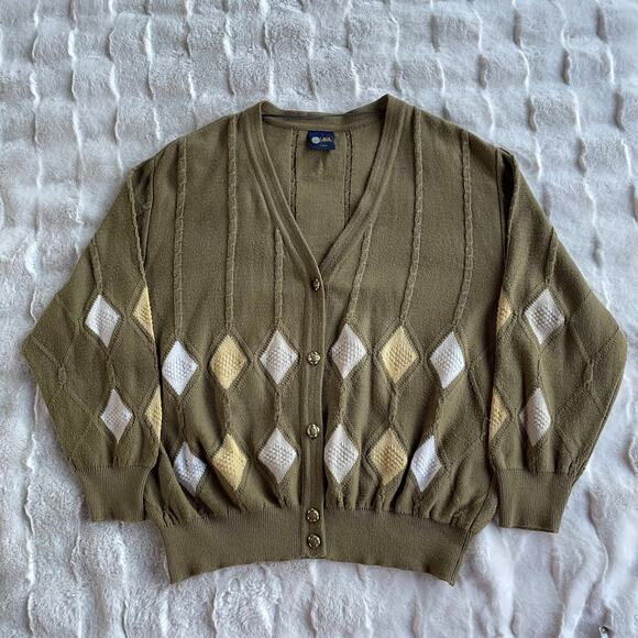🔥VTG Cotton Blend Argyle Diamond Classic Grandmacore Academia Cardigan Sweater - Picture 4 of 15